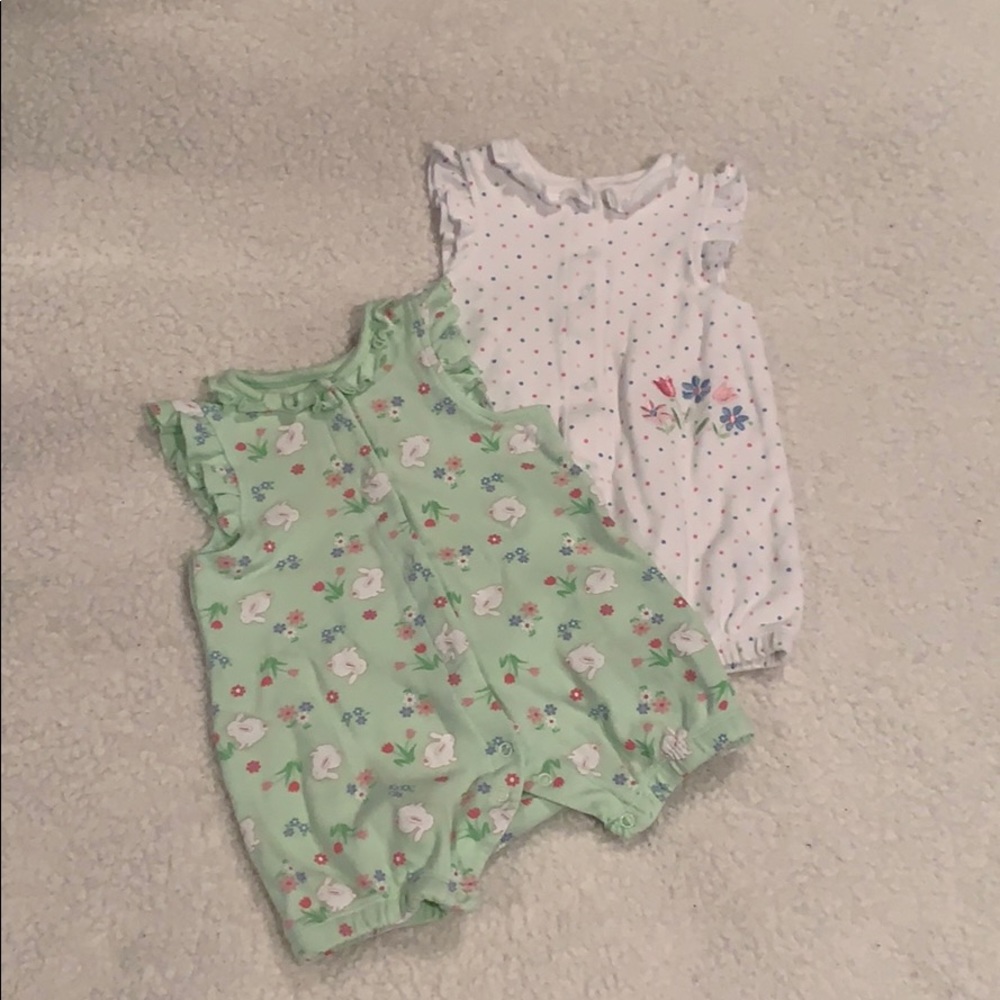 Little Me 2-Pack Bunny Flower Rompers